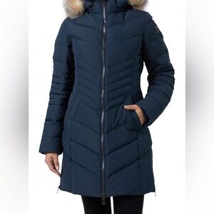 Pajar Women’s Queens Down Chevron Quilted Puffer Jacket with Real Fur Hood